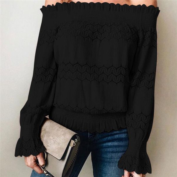 

2020 new women shirt women's off shoulder long sleeve blouse female casual loose solid blouse roupa feminina, White