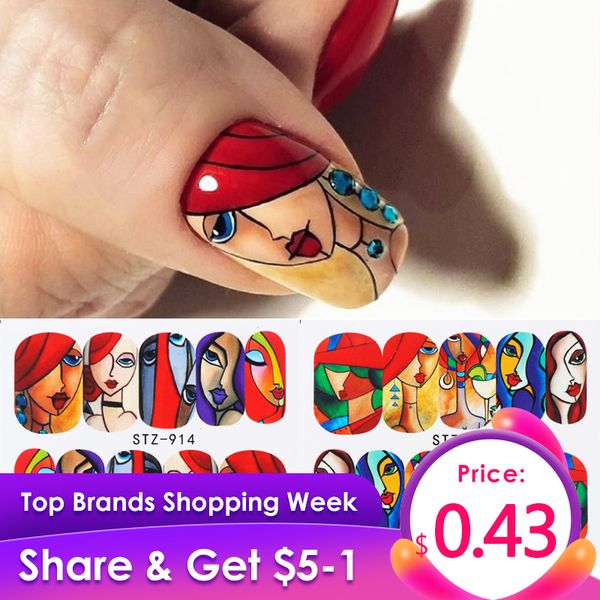 

1pcs nail stickers abstract line image water sliders colorful face nail art transfer decal manicure wrap decoration jistz906-921, Black