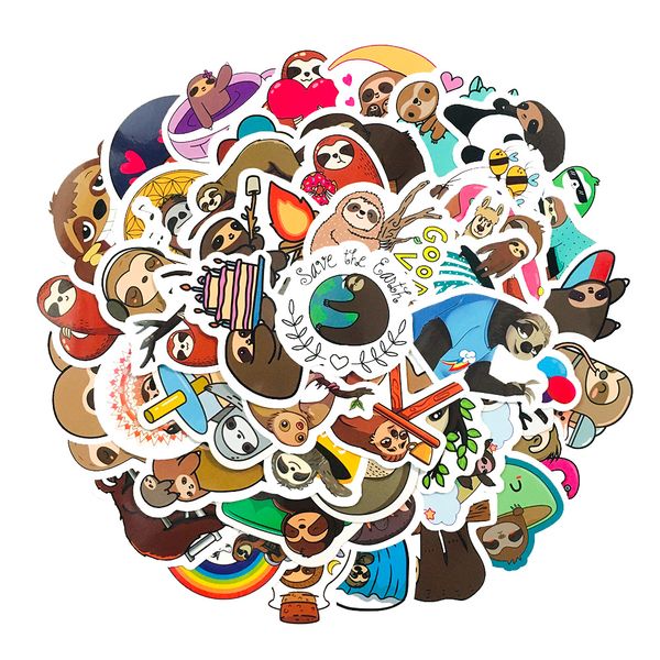 

2 sets=100pcs cartoon sloth series stationery stickers diary book skateboard water cup helmet waterproof stickers