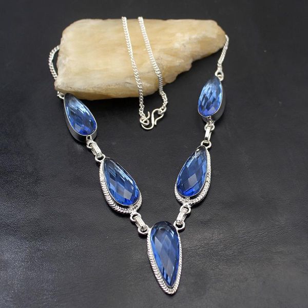 

фантазия нежный природный ocean blue topaz925 стерлингового серебра цвета ожерелье женщин ювелирные изделия 20 дюймов tf856, Silver