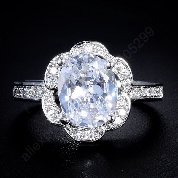 

luxury shining egg flower cubic zirconia 925 sterling silver jewelry finger rings women party gift us size 7.8.9, Golden;silver