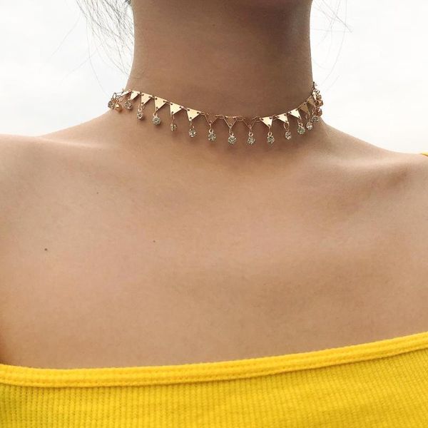 

boho fashion minimalist tassel butterfly triangle rhinestone bead necklace for women's neck collar party jewelry gift, Golden;silver