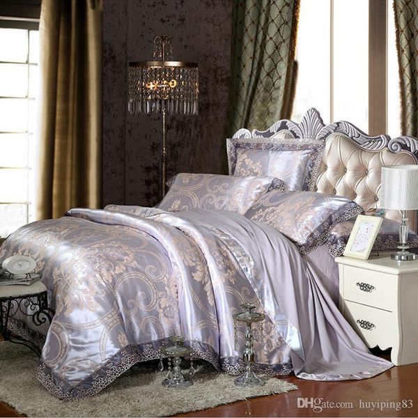 

new jacquard silk/cotton luxury bedding set king  size bed set lace duvet cover bed sheet pillowcase 4pcs bedclothes home textile