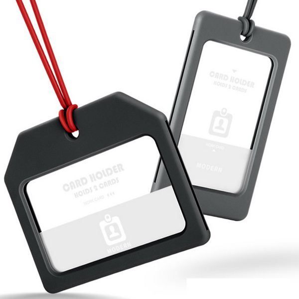 

modern work card holder with silicone rope employee id card work certificate identity badge holder organizer 2 in 1, Brown;gray