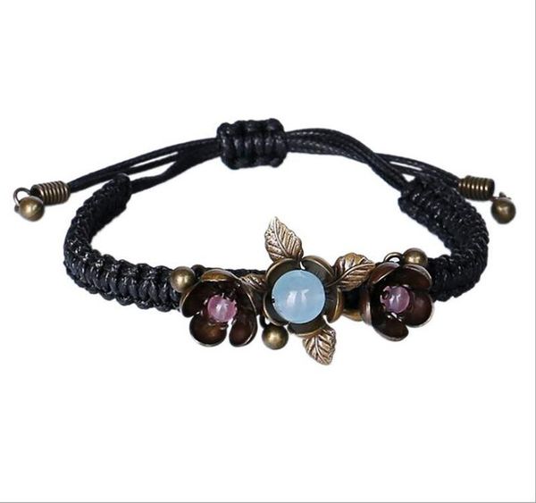 

vintage aventurine quartz beads natural stone bracelet for women unique handmade rope ethnic bracelets adjustable002, Golden;silver