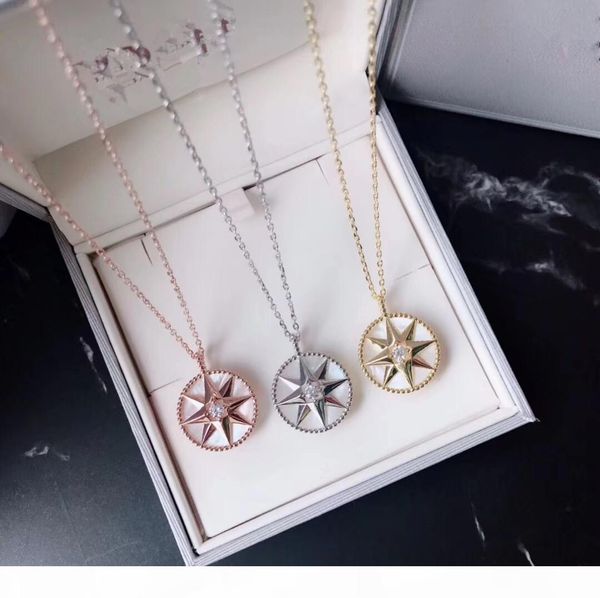 

vintage s925 sterling silver rose white and yellow gold round compass long chain sweater necklace for women jewelry