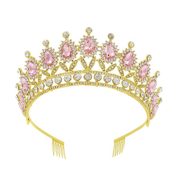 

baroque royal queen princess crown for bride women wedding prom party birthday rhinestone headpieces (rose gold+pink, Golden;silver