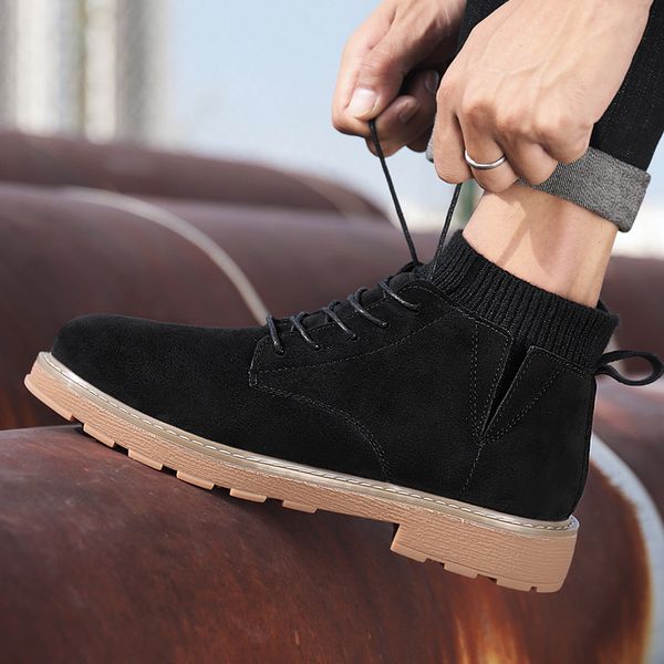 

fashion men sneakers men winter snow boots waterproof flock outdoor footwear bottes pour hommes walking boots zapatos de hombre, Black
