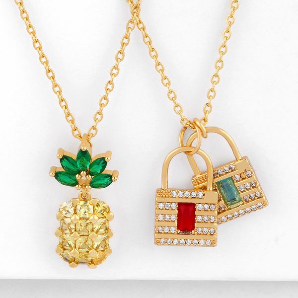 

cz multi layer lock pendants necklaces for women with stone gold crystal pineapple necklaces zirconia women jewelry nkeq23, Silver