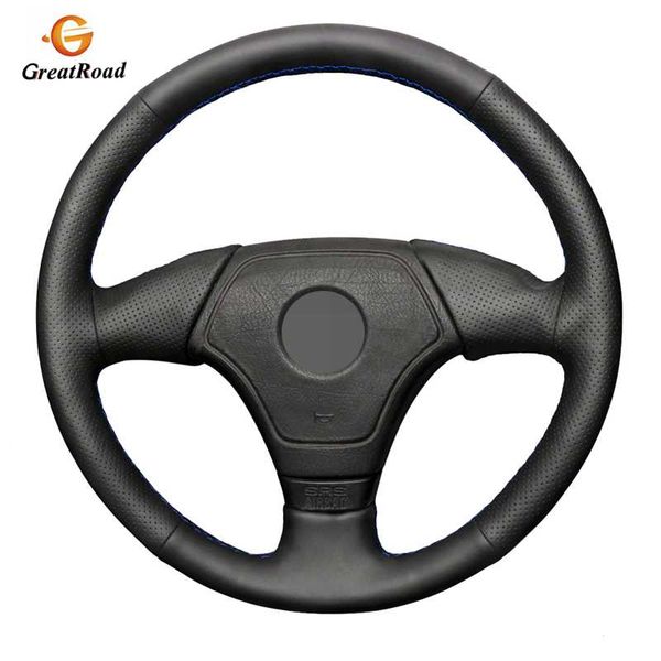 

hand-stitched black genuine leather car steering wheel cover for e36 e46 e39