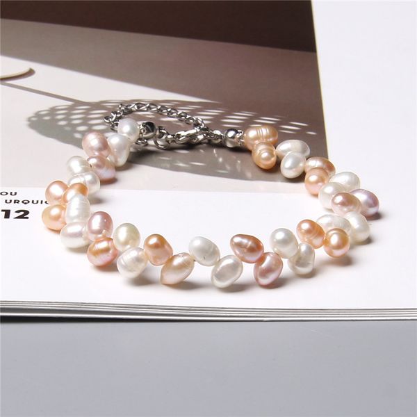 

100% natural pearl elegant ladies bracelet jewelry natural freshwater potato pearl charm bead adjustable bracelet for women gift, Black