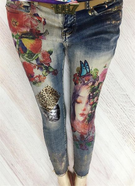 

pants casual natural color jeans womens clothing fashion pattern print womens jeans designer washed capris pencil, Blue