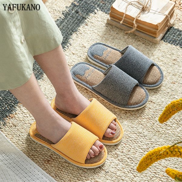 

autumn household linen slippers soft sole comfort indoor slippers for couples lovers men women cotton linen for bedroom, Black
