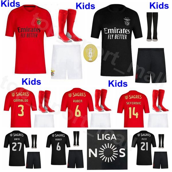 

youth sl benfica jersey soccer kids socks set pizzi vinicius rafa grimaldo seferovic almeida ruben weigl luis cervi football shirt kits, Black