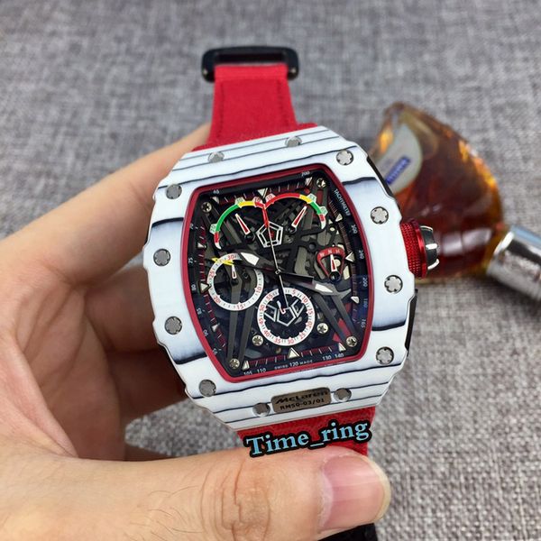 

edition rm50-03 mclaren f1 skeleton dial ntpt carbon fiber case japan vk quartz chronograph rm50-03 mens watch nylon strap watches, Slivery;brown
