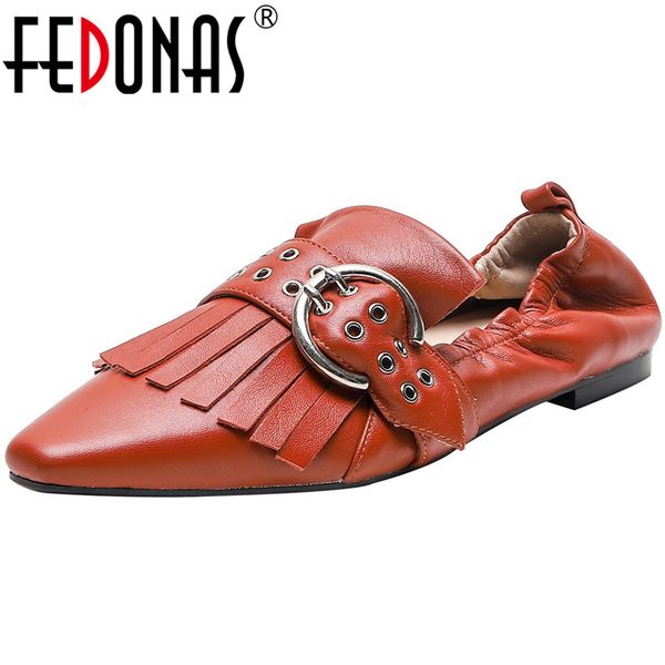 

fedonas fashion genuine leather women's flats classic design metal decoration shoes for women casual prom shoes woman, Black