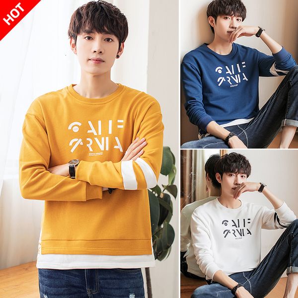 

men's fashionable long-sleeved sweater 2020 autumn new korean style trendy round neck loose casual all-match t-shirt top, Black;white