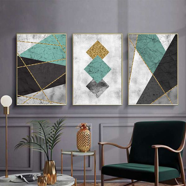 

abstract style geometric figure art painting gold green black combimation wall pictures for living room canvas art posters print