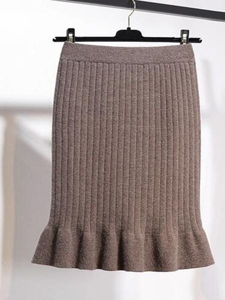 

high waist mermaid skirts women slim midi-calf knitting skirt femme casual solid trumpet skirts 2020 new knitted skirt j841, Black