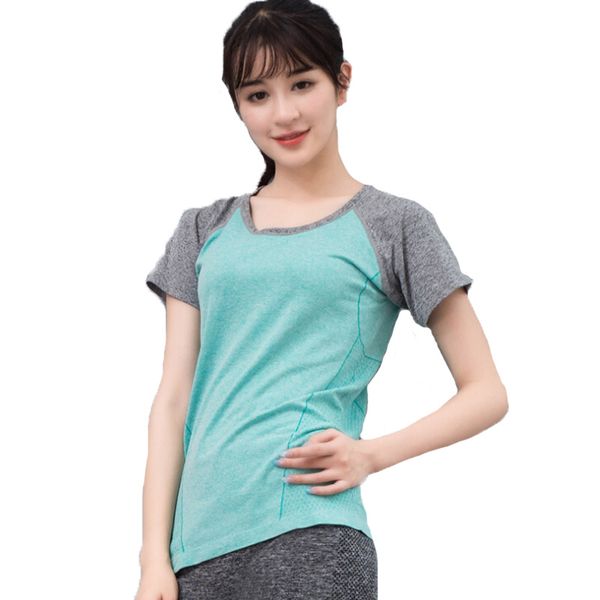 

women quick-drying gym yoga shirt workout t-shirt compression tights running fitness dance clothes running short sleeve t-shirts, White;red