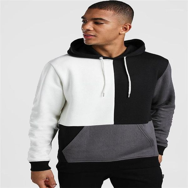 

designer patchwork hoodies long sleeve fashion hooded teenager sweatshirts plaid printed contrast color male clothing mens, Black