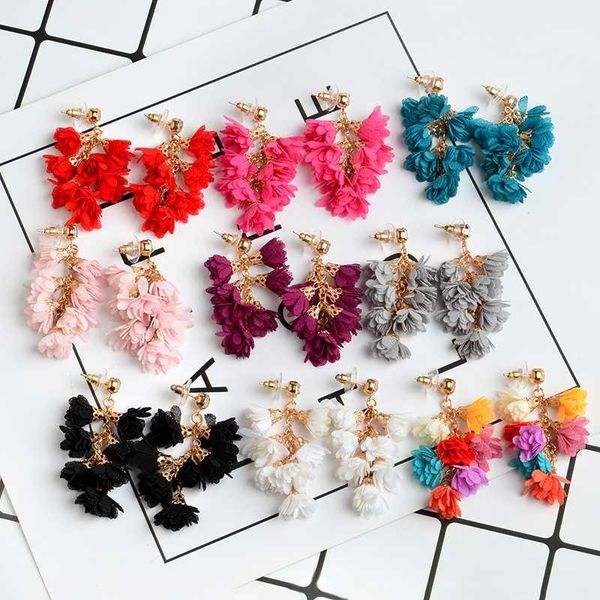 

winter charm romantic drop flowers beige pink blue grey colorful tassels drop earrings bohemia ethnic boho earrings, Silver
