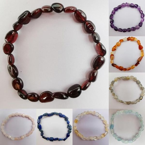 

natural 5-7mm stone crystal/red carnelian/garnet/aquamarin e/labradorite/lapis bracelet stretch 7.5 inch jewelry for gift, Black