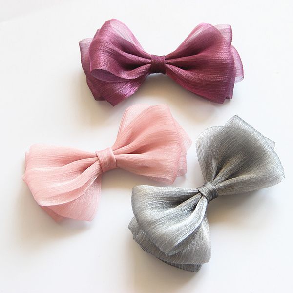 

handmade 20pcs ins fashion cute gauze bow hairpins solid big bowknot hair clips princess headwear boutique hair accessories, Slivery;white