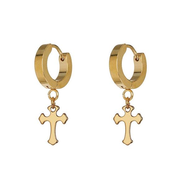 

gold color circle cross pendant earrings punk style exquisite simple mini metal hoop earrings women jewelry party gifts 2020, Golden;silver
