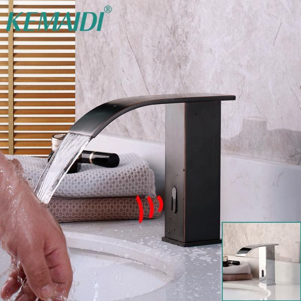 

bathroom sink faucets kemaidi automatic hands touch sensor soild brass black orb waterfall wash basin mixer tap faucet water