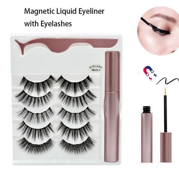 

5 pairs magnetic eyelashes and eyeliner set 5 magnet faux magnetic mink wispy makeup false eyelashes lashes fake natural 3d x6l7