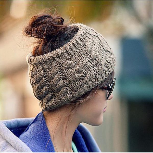 

new fashion lady girl winter ski cap cable knitting headbands caps women ladies knitted empty skull beanie warm hat, Blue;gray