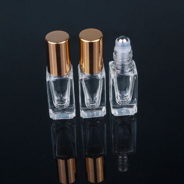 

3ml square glass oil bottle empty roller on ball bottles cosmetic sample vial transparent refillable bottles