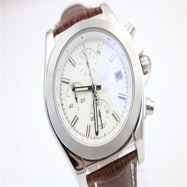 

wholesale quartz brown dial mens watches black stainless steel pointer watch three white time zone watches mens watches, Slivery;brown