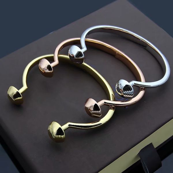

fashion lady titanium steel two round nail v initials 18k gold plated open bracelet bangle 3 color, Black