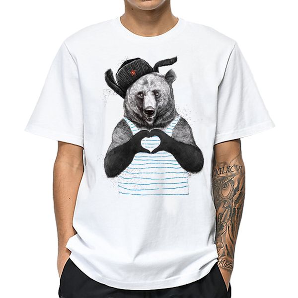 

100% cotton men cute t shirt cartoon heart pattern bear animal print tee short sleeve funny harajuku t-shirt plus size