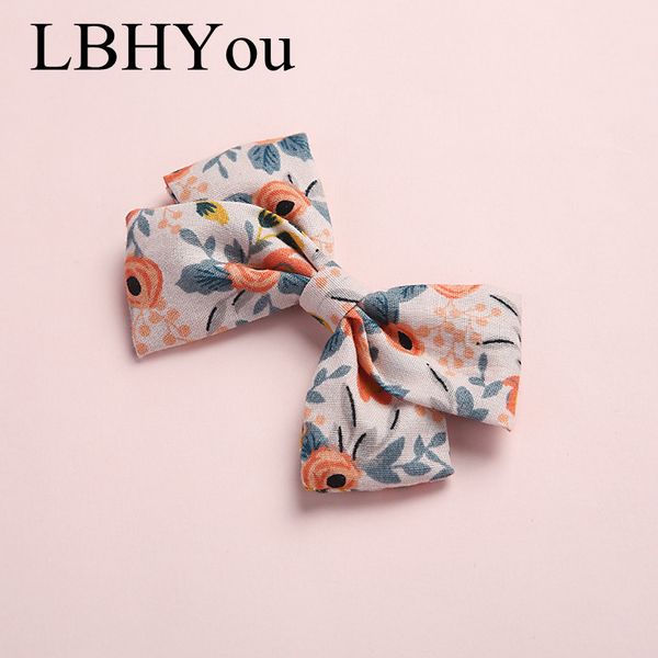 

1pcs school girls prints bows hair clips handmade fabric cotton knot hair barrettes little girls accessories, Slivery;white