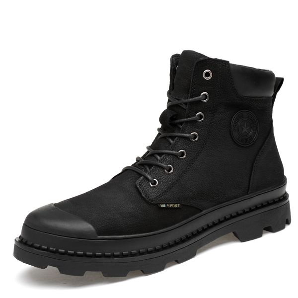 

men fashion ankle boots winter / autumn men's add cotton motorcycle outdoor boots men snow oxfords keep warm shoes, Black