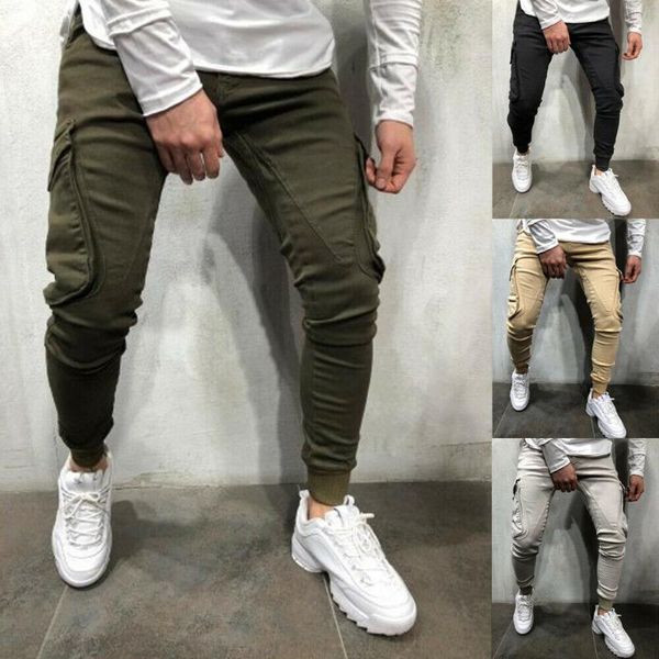 

mend pants new mens casual slim skinny fit sport pant bottoms joggers pants trousers size m-3xl, Black