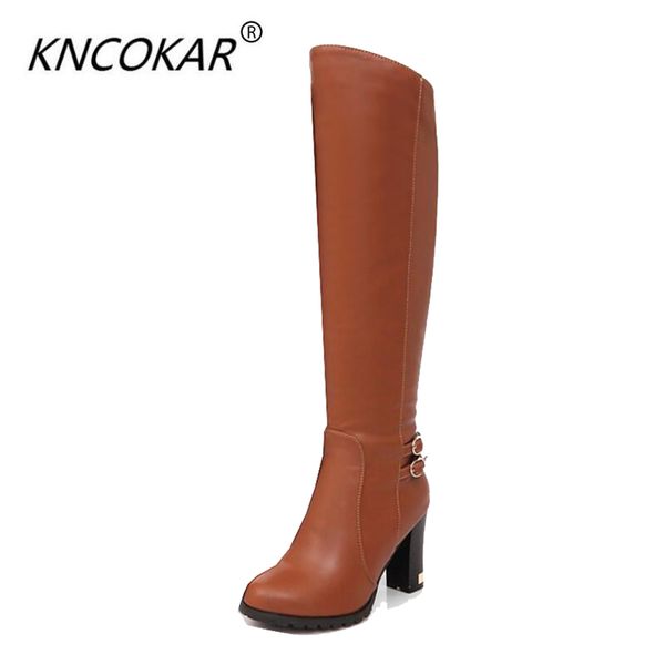 

kncokar2020 europe and the united states new high tube female fashion round rough heels side zipper club women's shoes, Black