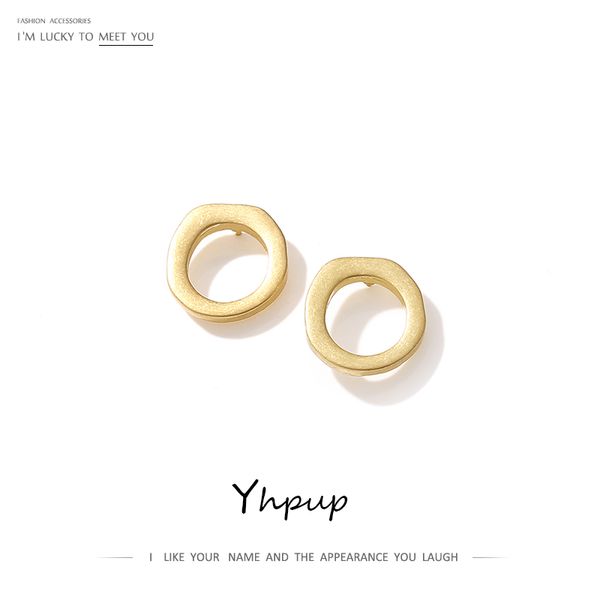 

yhpup minimalist stud earrings round geometric real golden brand charm metal earrings punk oorbellen for female jewelry gift new, Golden;silver