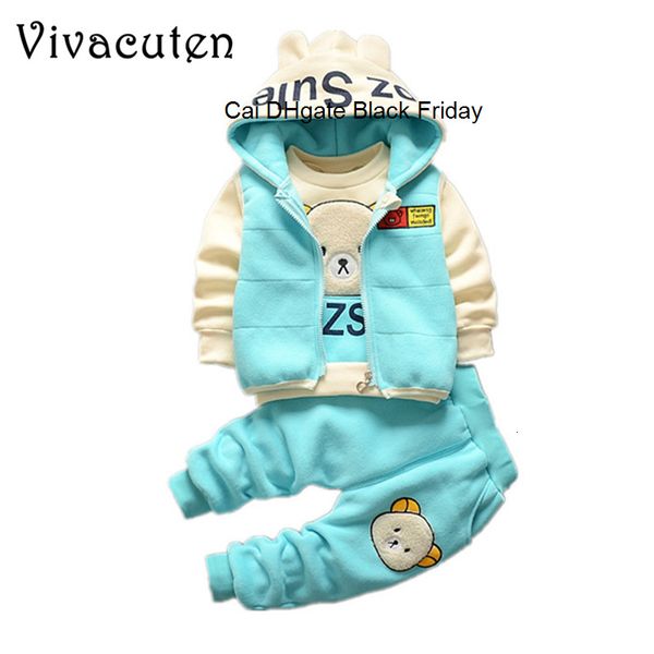

baby boys clothing sets winter children girls cartoon bear cotton wool warm thicken sweatshirt coat hooded vest pants 3pcs suit