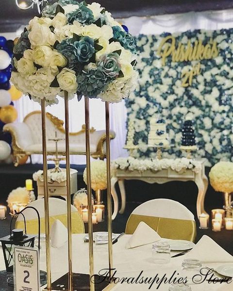 

10pcs wedding flower vase metal flower stand gold column elegant wedding table centerpiece decoration vase