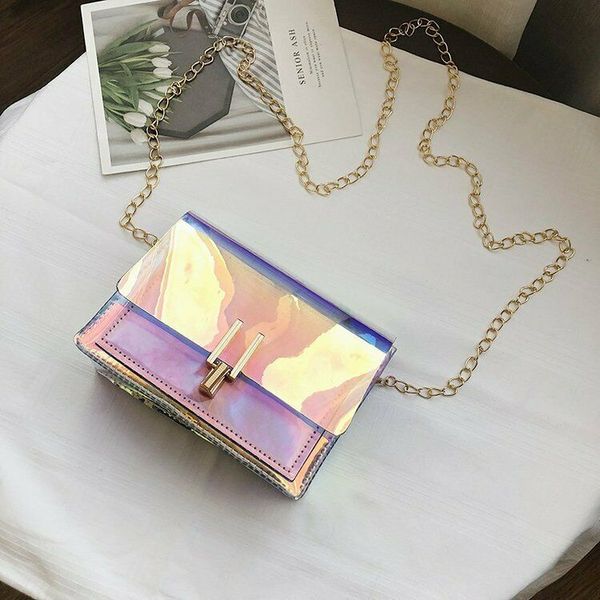 

women's transparent chain small square package handbag messenger shoulder bag laser girls shoulder beach bags jelly bag tote