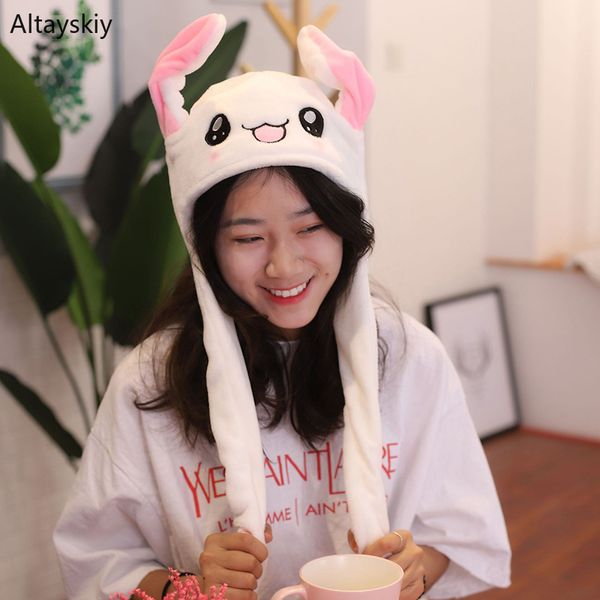 

beanies women plush cartoon ears hat hand pinching ear to move airbag hats womens funny kawaii warm leisure caps students, Blue;gray