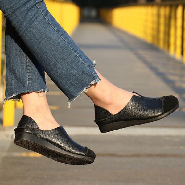 

весна и осень новые случайные кожи плоские туфли удобные ретро ручной мягкой нижней женской обуви ladie квартир черный cowhide, Black