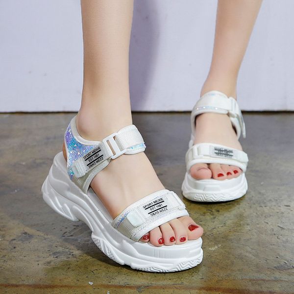 

dress shoes hibismix women platform sandals fashion 2021 bling thick bottom increased heeled female 1324, Black