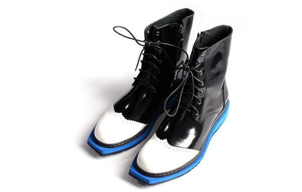 

new winter fashion mid-calf boots casual boots genuine leather men shoes lace up men's, Black