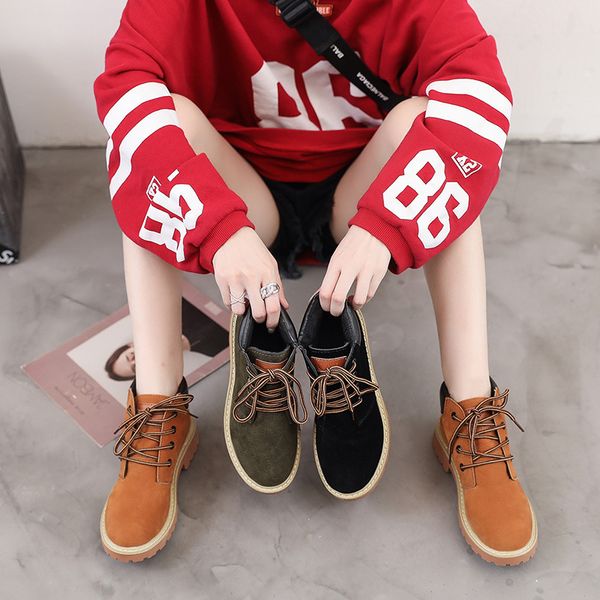 

fashion new autumn combat boots women lace up brown leather gothic shoes female winter warm plush green black yellow ankle boots