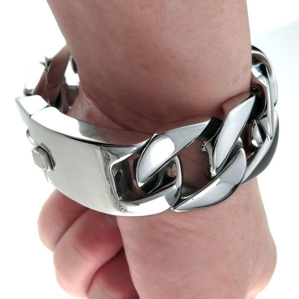

b156- shining stainless steel 316 cuban link men bracelet 158g 24mm width, Black